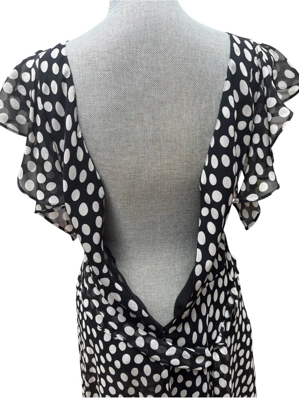Georgiou Studio 100% Silk Polka Dot Midi Dress 8 Flutter Sleeve Romantic Y2K